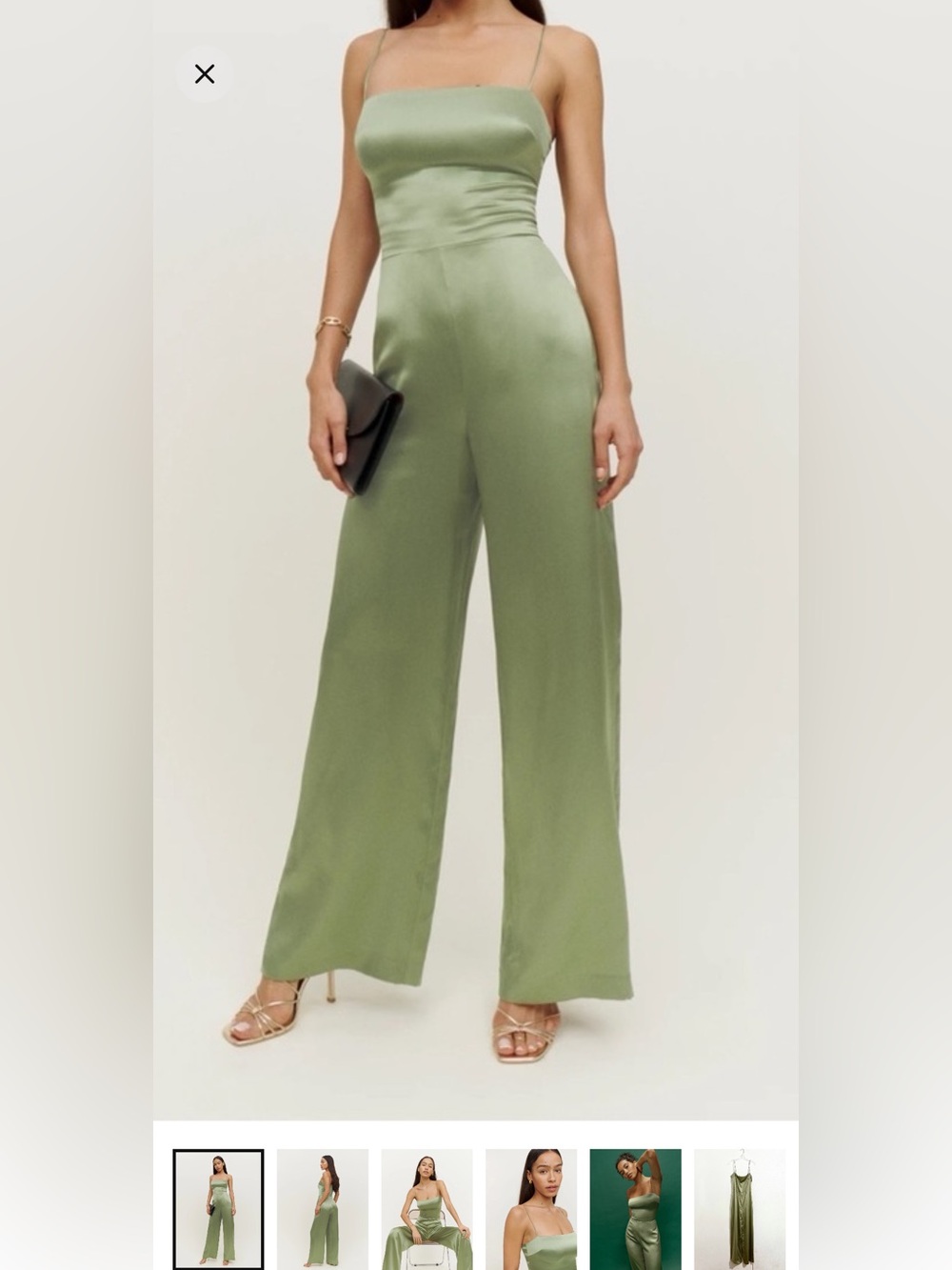 REFORMATION Sage Silk Jumpsuit Smocked Wide Leg Artichoke Green